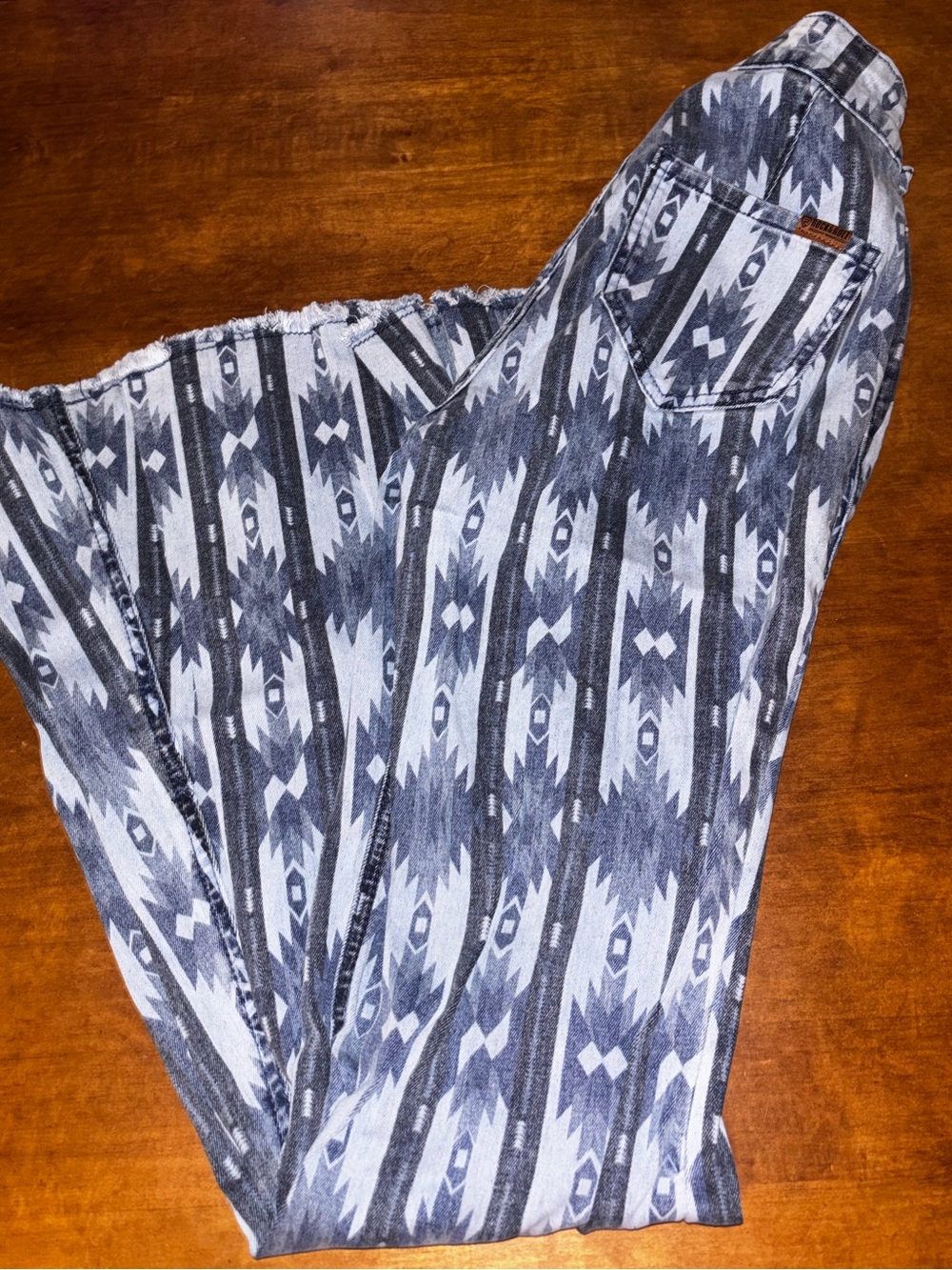 Rock & Roll Cowgirl Blue & Gray Aztec Wide Leg Jeans